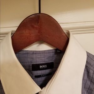 Hugo Boss blue shirt with white collar